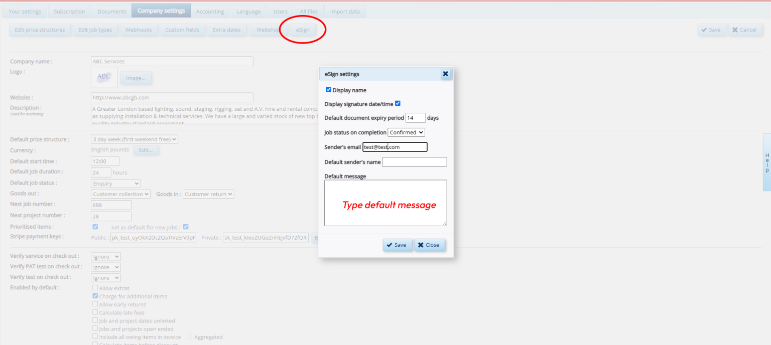 Settings - eSign Customization